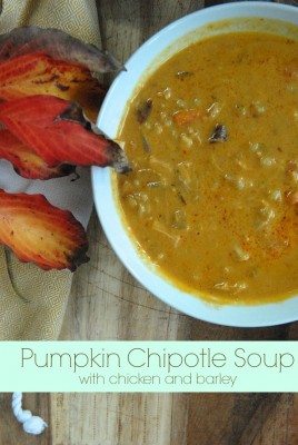 Chipotle Pumpkin Soup {with barley and chicken} via lifeingrace