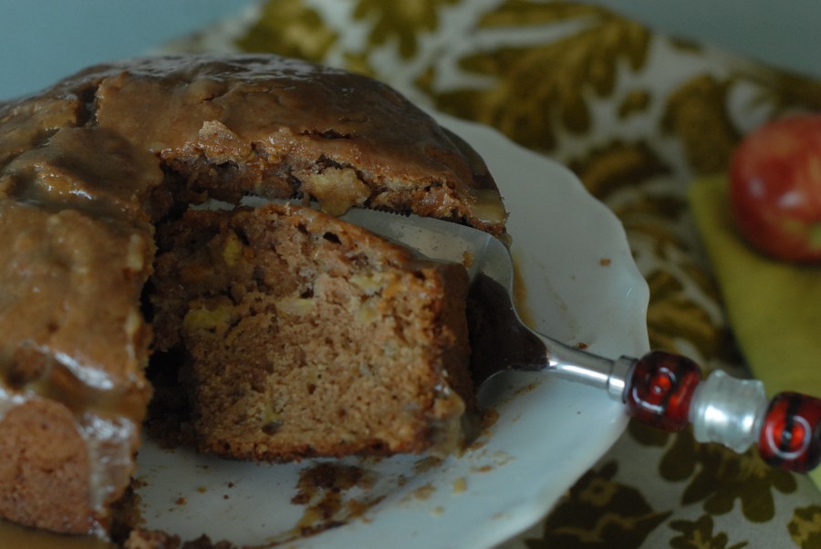 apple cake with caramel glaze