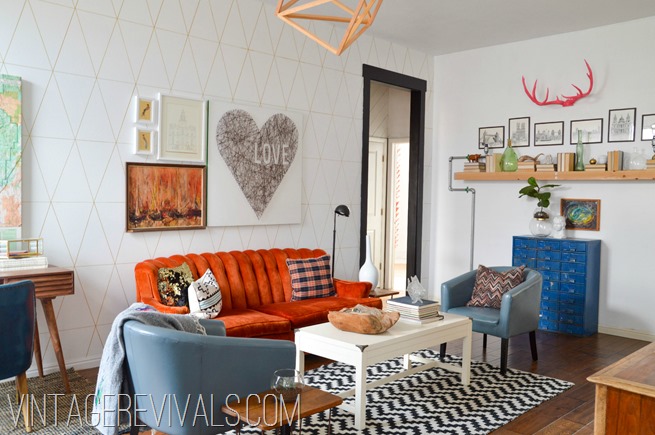 Orange Tufted Couch Living Room Makeover @ Vintage Revivals[2]